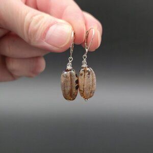 Sterling Silver Chocolate Murano Glass Dangle Earrings A6645